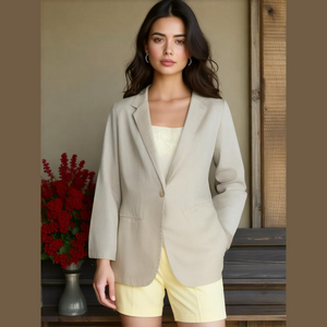 Sag Harbor Petite 20% Linen Blazer Cream 1 Button Faux Pocket Shoulder Blazer